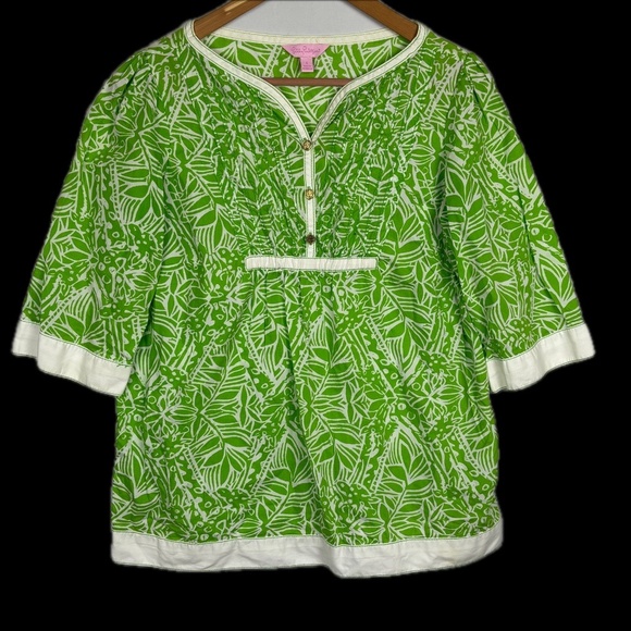 LILLY PULITZER Womens ¾ Sleeve Cotton Popover Blouse Top Sz S Beachy Coastal - Picture 1 of 9